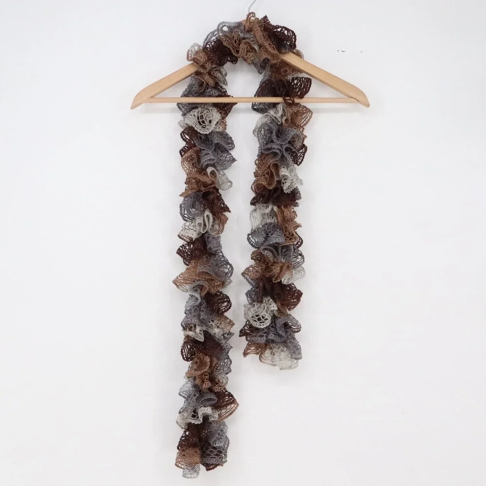 Unbranded Scarf Womens OS Ruffle Spiral Knit Brown Gray Earthy Boho Excellent
